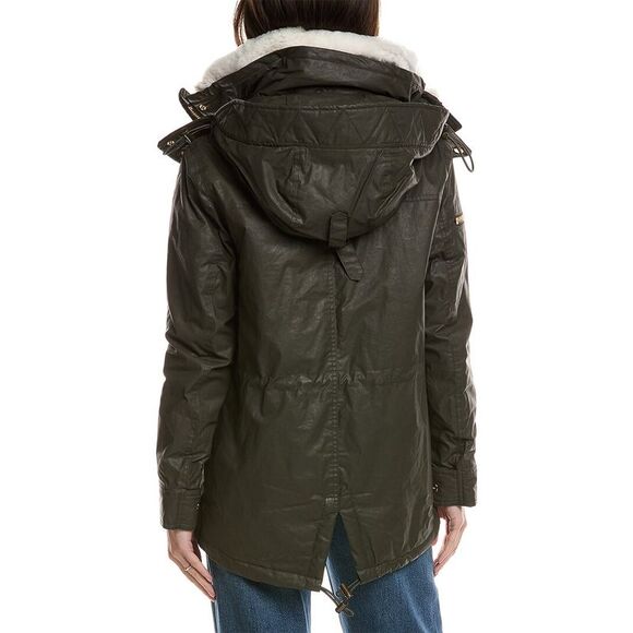 Sam. Womens Devon Shearling-Trim Coat, Grey - Picture 2 of 3